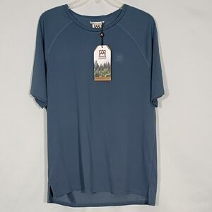 NWT Avalanche China Blue Twill Knit Raglan Crew Tee With Logo Relaxed Fit Sz Med